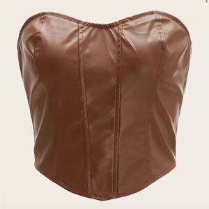 SHEIN Brown Faux Leather Crop Top